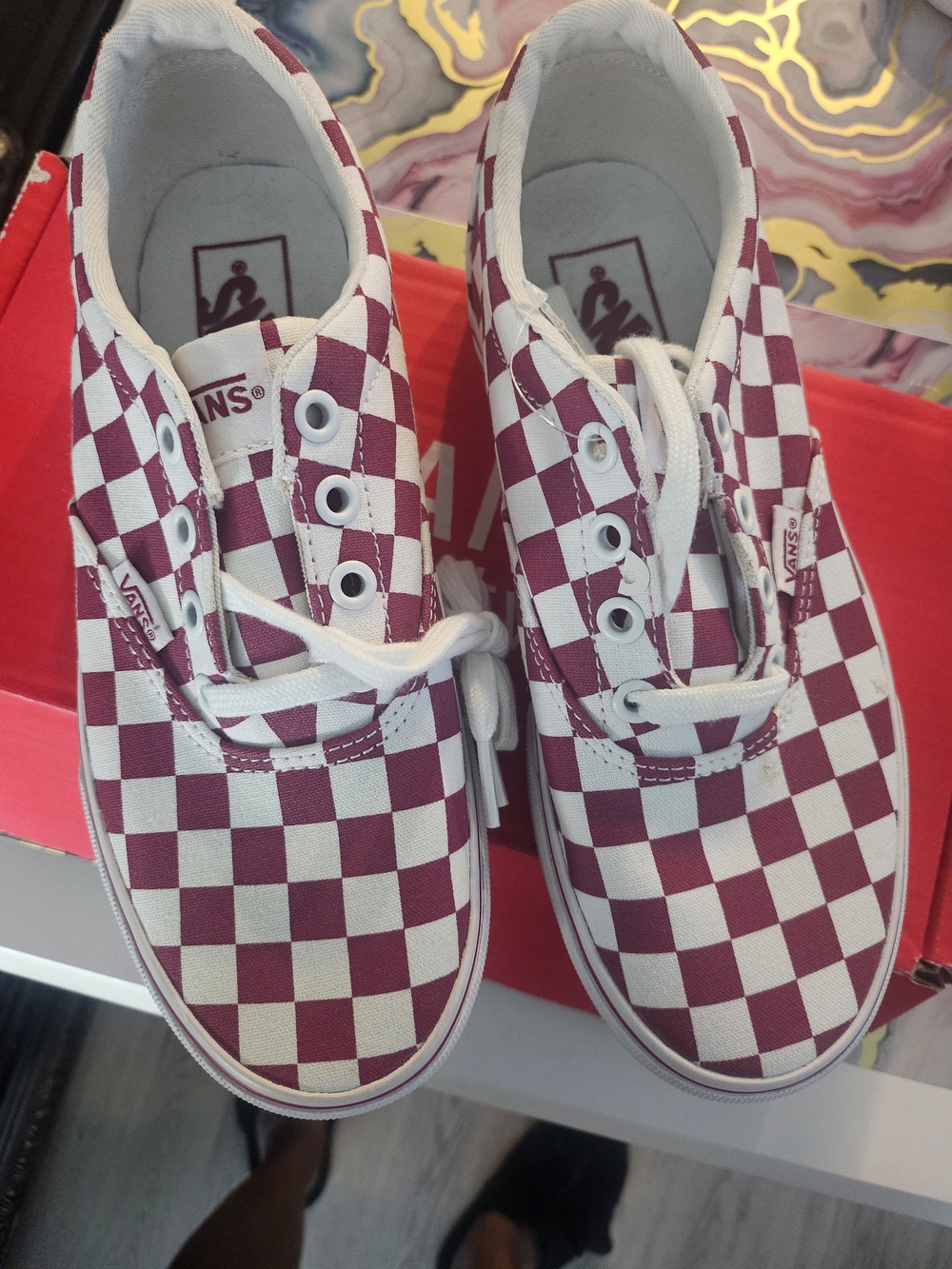 Vans  Checkerboard Lace-Up Shoes Maroon/White